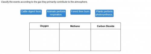 Classify the events according to the gas they primarily contribute to the atmosphere.