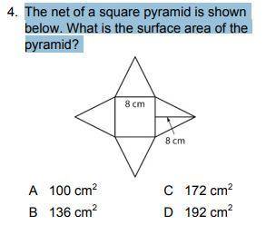 The net of a square pyramid is shown below. What is the surface area of the pyramid?