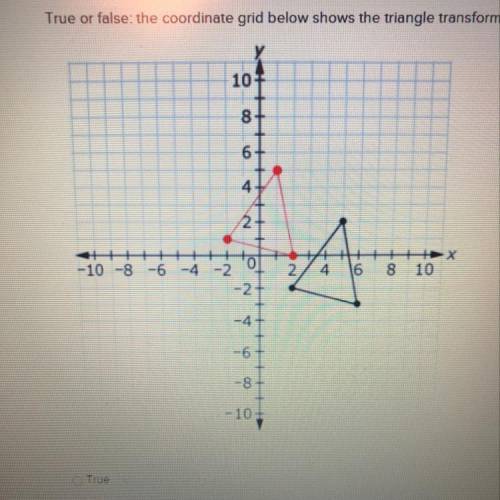 True or false: the coordinate grid below shows the triangle transformed following the rule : (x,y)-