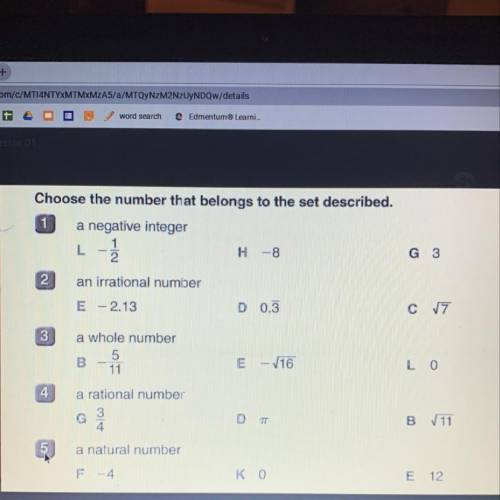 Choose the number that belongs to the set described. i don’t understand this, someone please help m