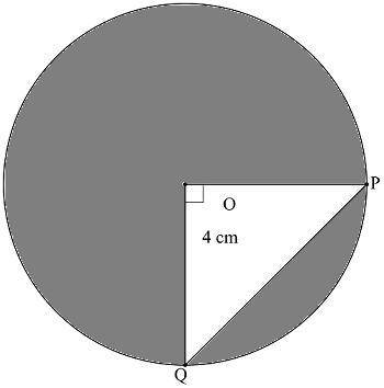 Find the exact area of the shaded region. A. 16π−8 cm² B. 42.3 cm² C. 92.5 cm² D. 84.6 cm2