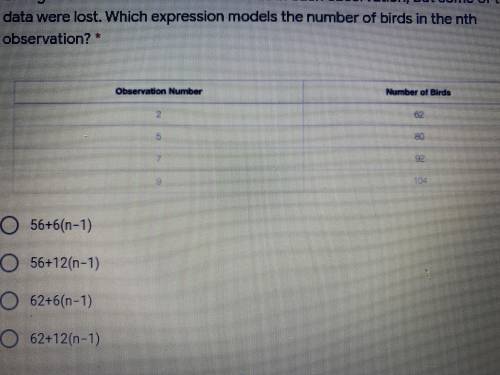 a group of biologists counted the number of birds in migration patterns. The number of birds in eac