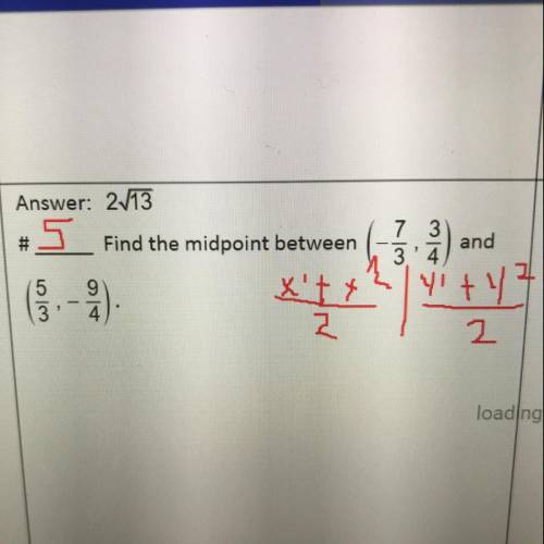 Fine the midpoint between (-7/3,3/4) and (5/3,-9/4)