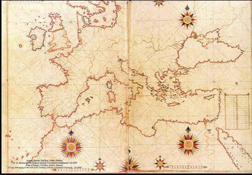 PLEASE ANSWER ASAP This map of Europe and the Mediterranean region was made in 1513 by Muslim c