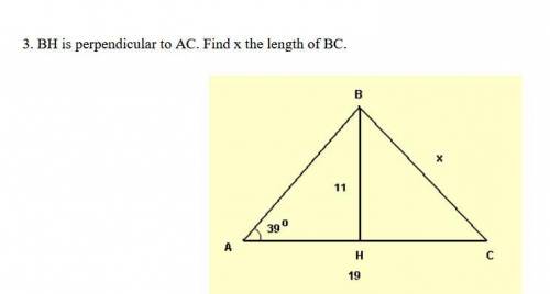 BH is perpendicular to AC. Find x the length of BC.