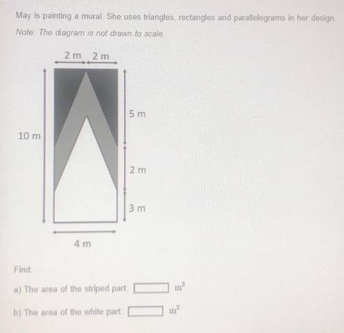What is the area of the striped part (the grey part) and the white part?