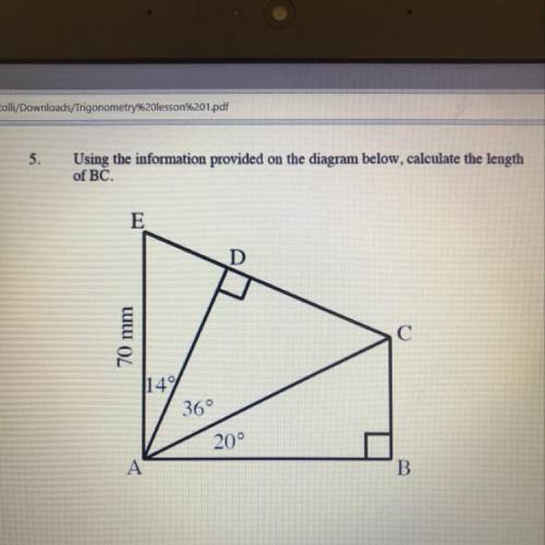 Using the diagram and information given, calculate the length of BC