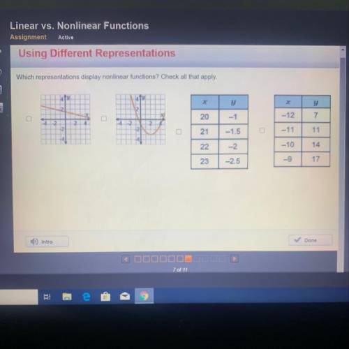 Which representations display nonlinear functions? Check all that apply