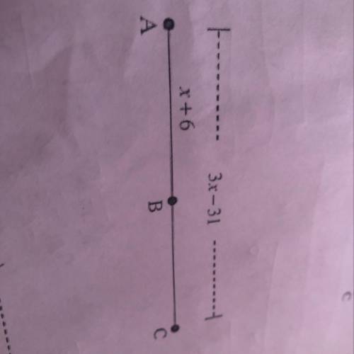 If B is the midpoint of AC, solve for x, and find the lengths of AB, BC, and AC.

Please show all