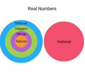 This visual representation shows the sets of real numbers. Which statement is true regarding the nu