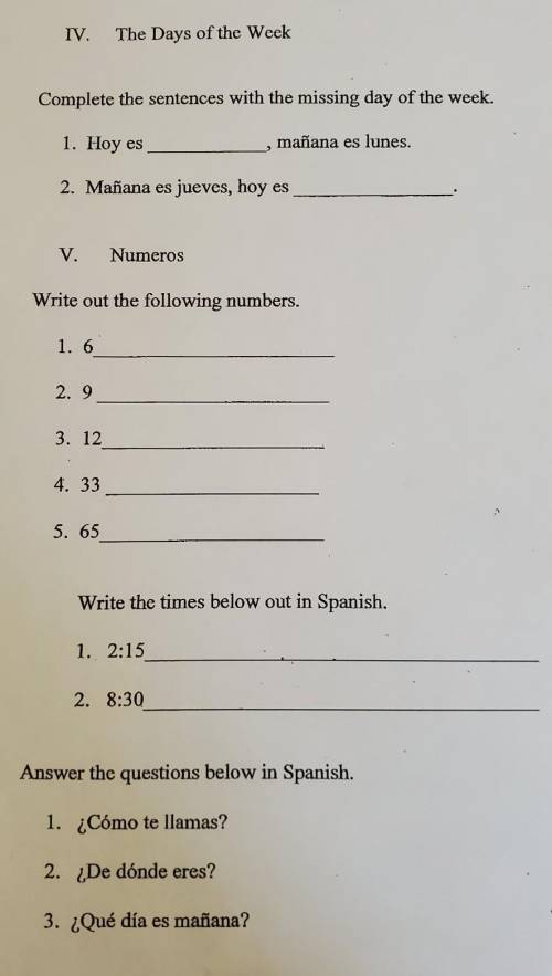 Complete the sentences and stuff Spanish homework