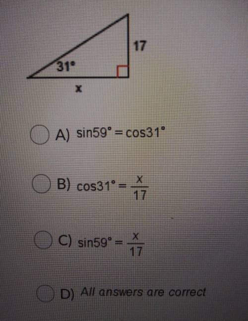 For the right triangle shown, which equation is correct?