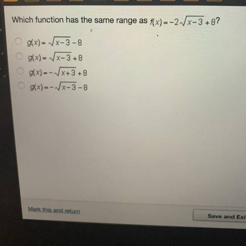 Which function has the same range as x)=-2 VX-3+8?