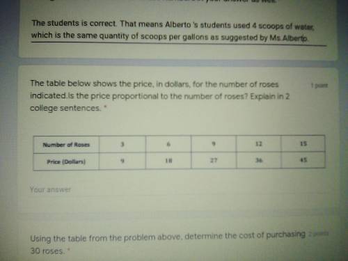 The table below shows the price in dollars for the number of roses indicated is the price proportio