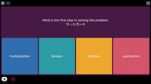 What is the first step for solving this problem: 12÷ 6(3)+8