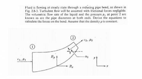 Fluid is flowing at steady state through a reducing pipe bend. See image.