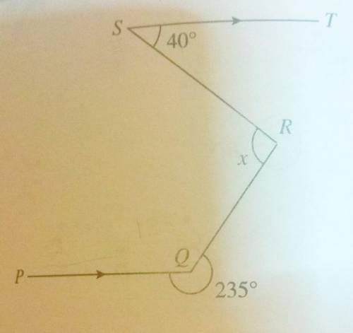 In the diagram, PQ and ST are parallel lines. Find the value of x.please help!!