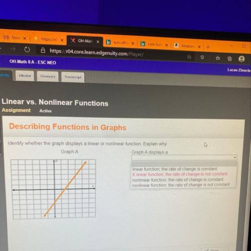Identify whether the graph displays a linear or nonlinear function. Explain why