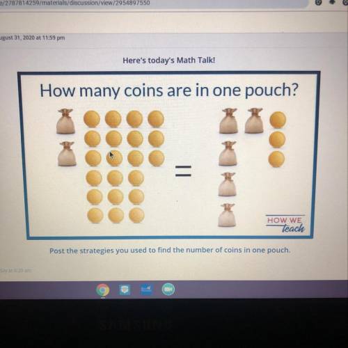 How many coins are in one pouch? Post the strategies you used to find the other number of coins in