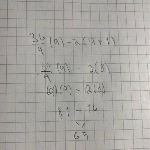 Simplify. 36/4x9-2(7+1)