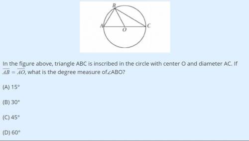 In the figure above, triangle ABC is inscribed in the circle with center O and diameter AC. If AB=A