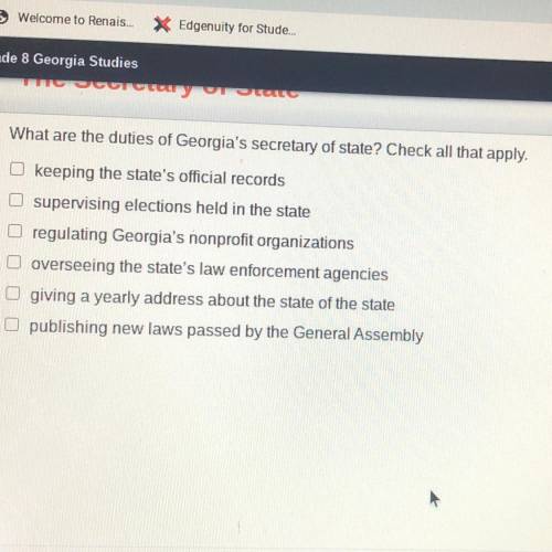 What are the duties of Georgia's secretary of State? Check all that apply.

keeping the state's of