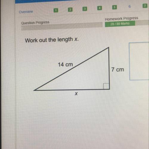Work out the length x.
14 cm
7 cm
Х
