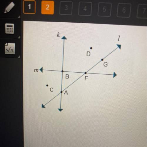 What are three colinear points on line L?

points a b f 
points a f g 
points b c d 
points b f g
