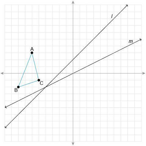 If the acute angle made by lines l and m is 24° and ΔABC is reflected across line l followed by a r