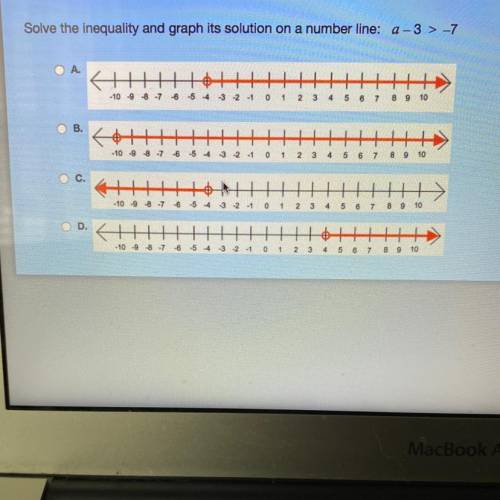 Solve the inequality and graph its solution on a number line a - 3 > -7
