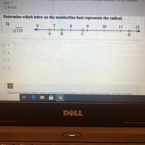 Determine which letter on the numberline best represents the radical(photo attached)