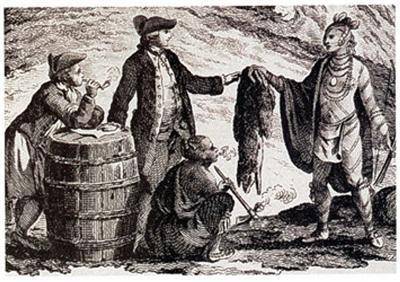 This image shows a scene from the fur trade. The image highlights the key role in the North America