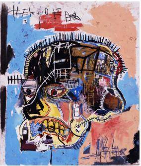 this is a painting created by Jean-Michel Basquiat. he was a young street artist in NYC in the 1980