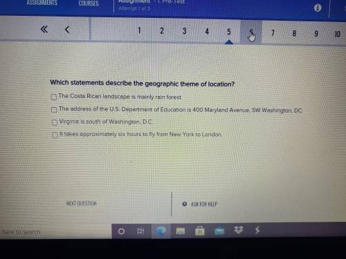 Which statements describe the geographic theme of location