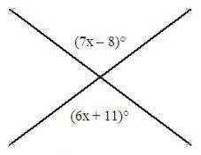 Find the value of x.

A pair of intersecting lines is shown. The angle above the point of intersec