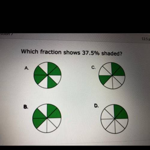 Which fraction shows 37.5% shaded?
A
B
C
D