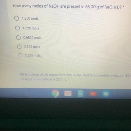 How many moles of NaOH are present in 65.00 g of NaOH(s)? *