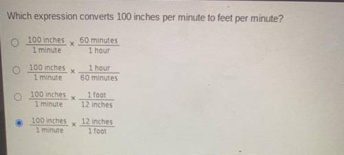 Which expression converts 100 inches per minute to feet per minute??