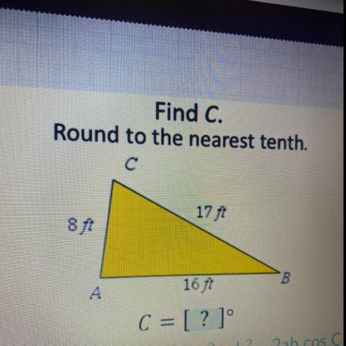 Find C.
Round to the nearest tenth.
Pic below