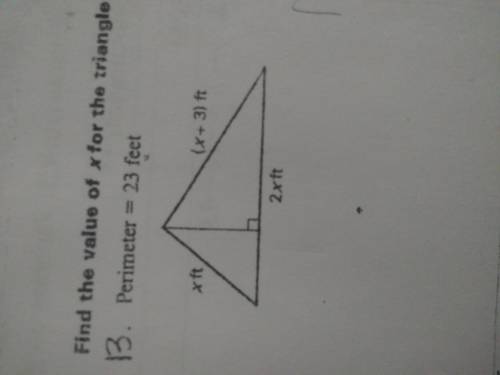 Find the value of X for the triangle (Show all work, triangle and equations in picture)