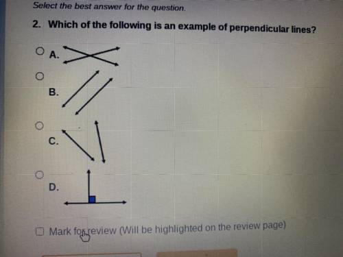 Which of the following is an example of perpendicular lines?