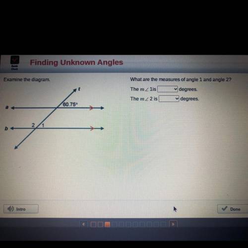 What are the measures of angle 1 and angle 2?