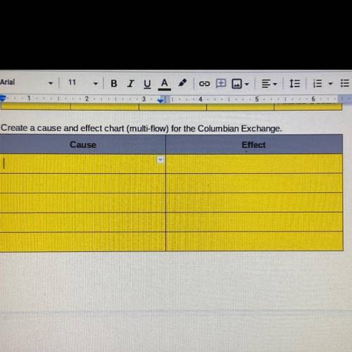 Create a cause and effect chart (multi-flow) for the Columbian Exchange.
Cause
Effect