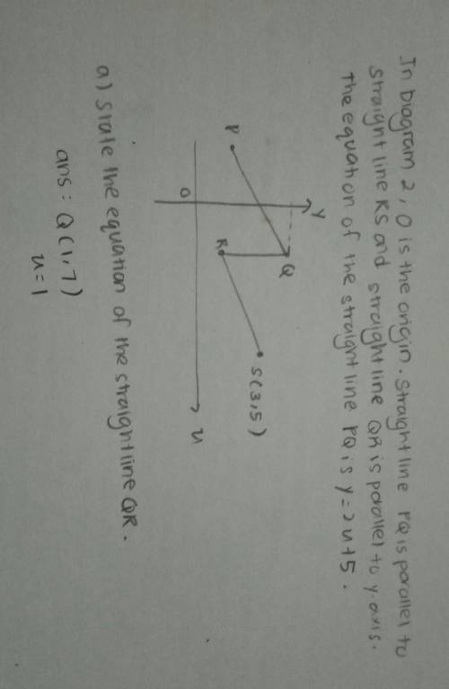 In Diagram 2, O is the origin. Straight line PQ is parallel to

straignt line RS and straight line