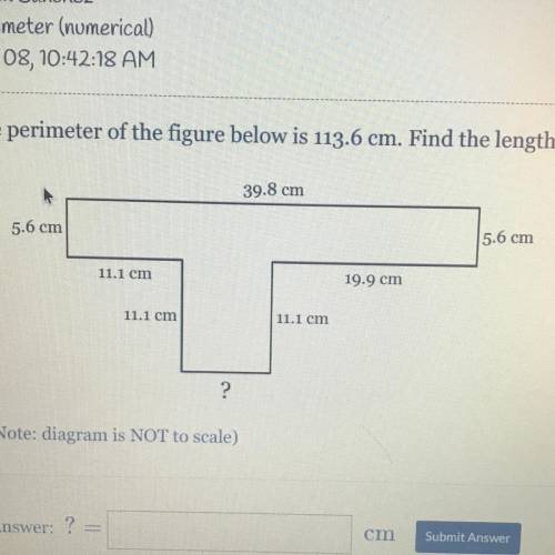 The perimeter of the figure below is 133.6 .find the length of the missing side please don’t answer