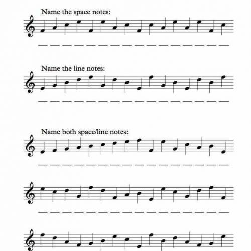 Ivaru

Treble Clef Note Recognition
Name the space notes:
I needs the answers I have no idea how t