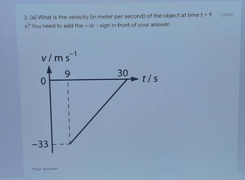 What is the velocity of the object at time t=9s ?