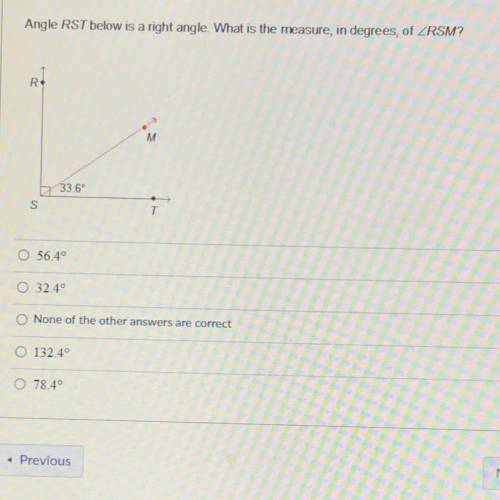 Angle RST below is a right angle. What is the measure, in degrees, of