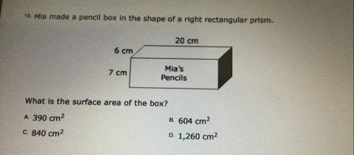 15. Mia made a pencil box in the shape of a right rectangular prism.

20 cm
6 cm
7 cm
Mia's
Pencil