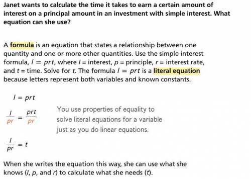 What equation can Janet use to calculate the principal amount? (and please don't just answer try to